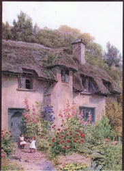 Cottage garden, Selworthy, Somerset, fra The Cottages and the Village Life of Rural England utgitt av Dent & Sons Limited, 1912